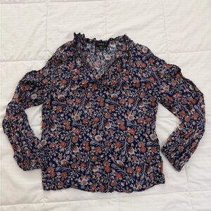 Navy and Orange Floral Blouse